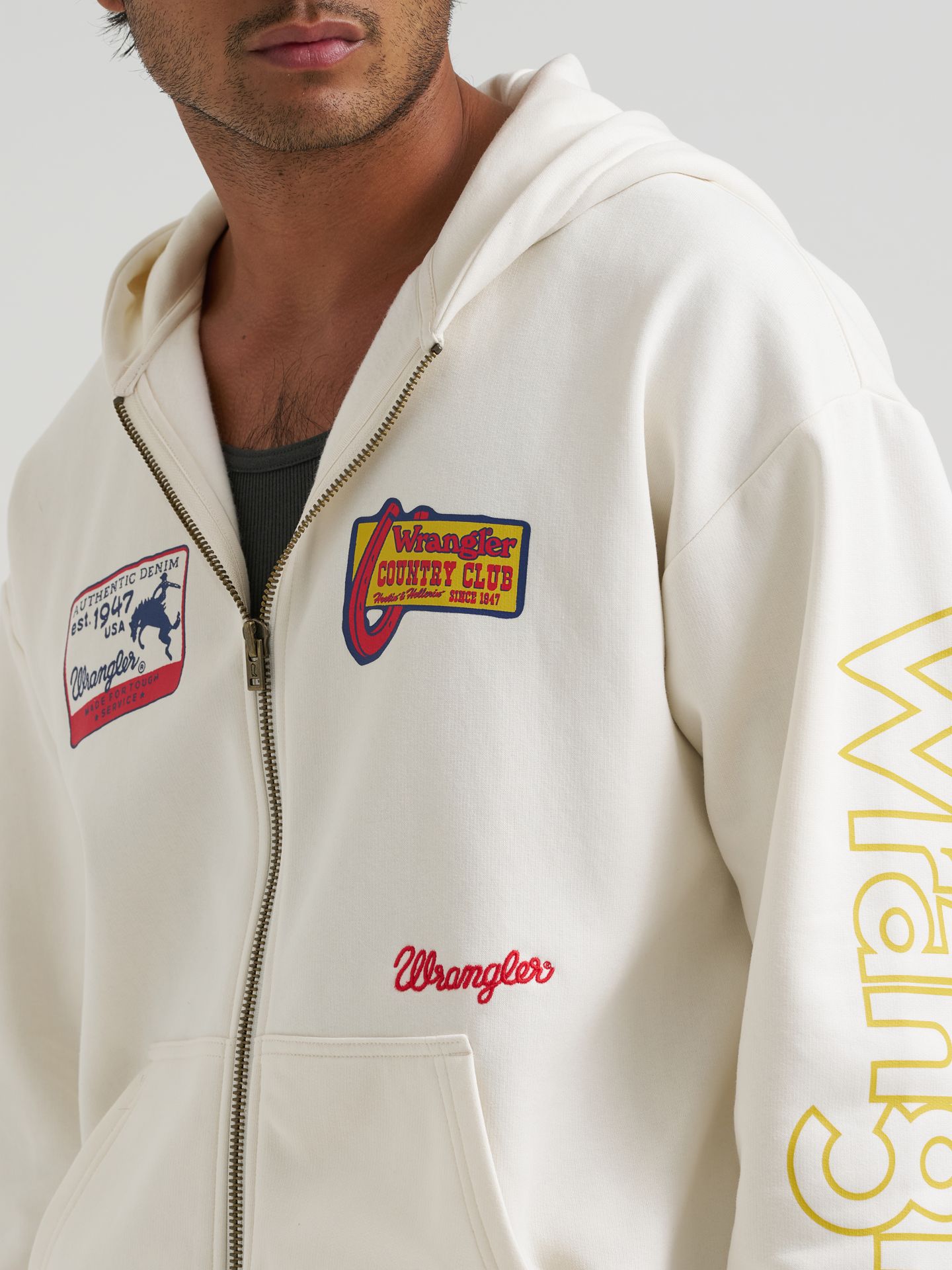 Мужское худи Wrangler Vintage Fit Full-Zip, цвет: Миндальное молоко — фото 8