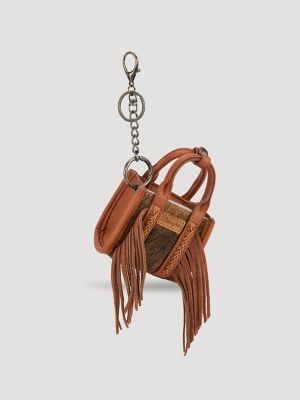 Fringe Mini Tote Key Chain:Brown:One Size alternative view