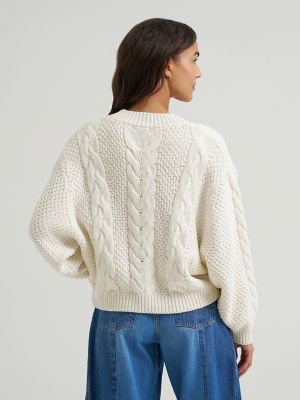 Women's Heritage Cable Crew in Egret