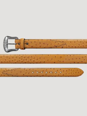 Men's Ostrich Print Leather Belt in Tan alternative view