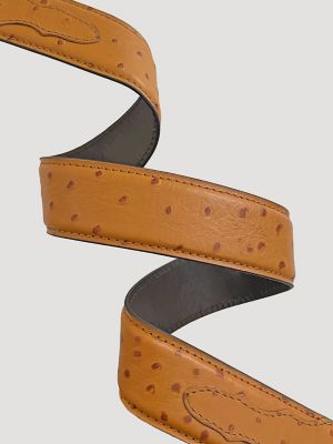 Men's Ostrich Print Leather Belt in Tan alternative view 2