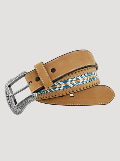 Мужские ремни Wrangler Men's Southwest Canvas Inlay Leather Belt