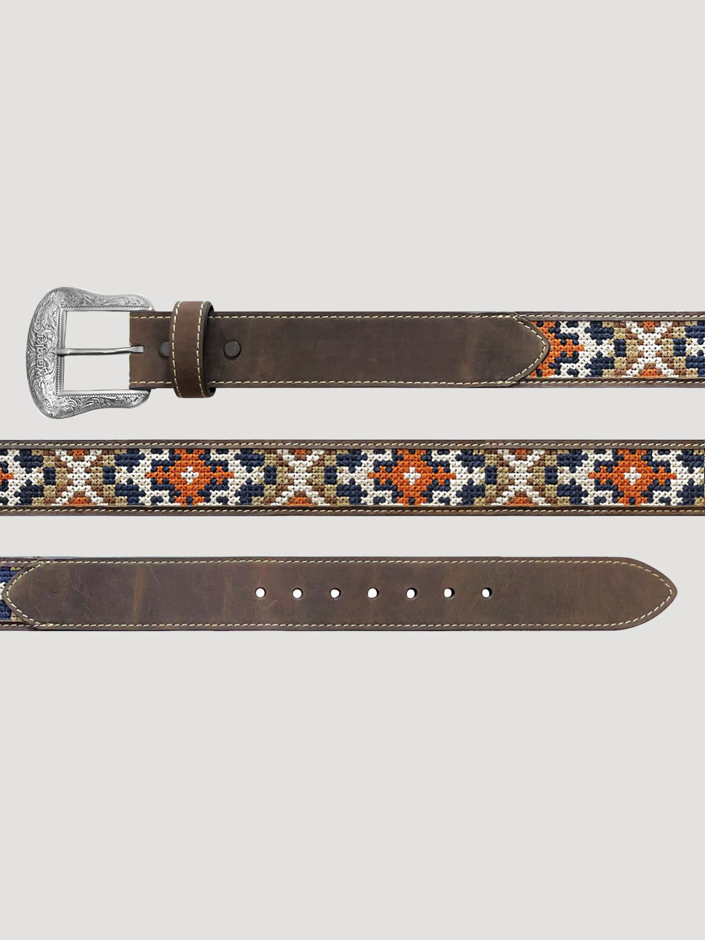 Мужской ремень Wrangler Embroidery Inlay Leather, цвет: Коричневый — фото 2