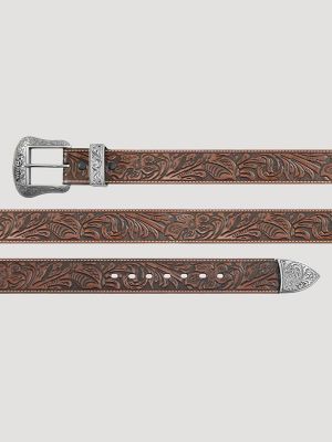 Mens 3 Piece Western Buckle Leather Belt:Brown:46 alternative view