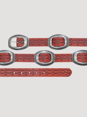 Women's Embossed Slider Conchos Belt in Red