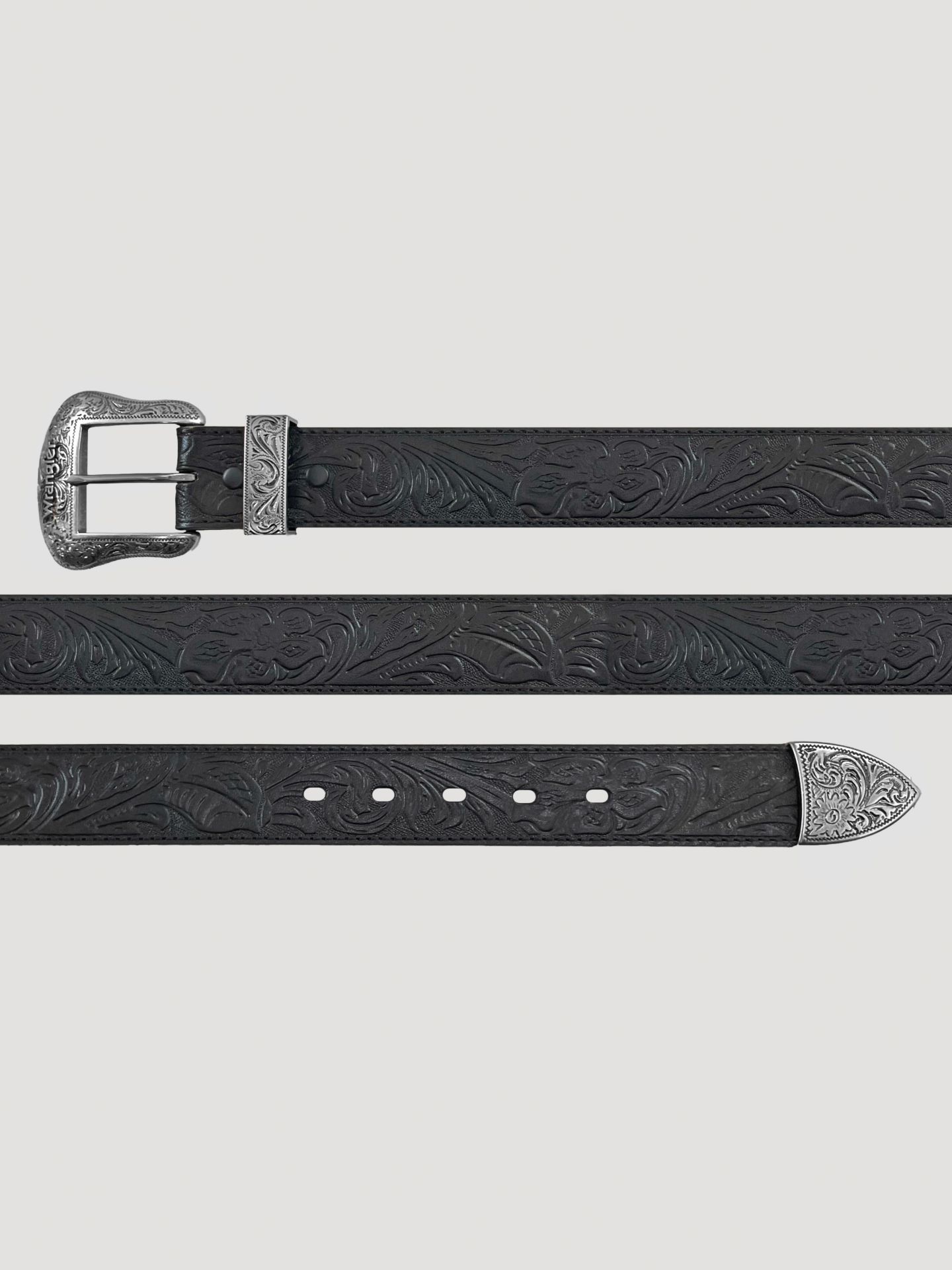 Женские ремни Wrangler 3 Piece Buckle Embossed Leather, цвет: Чёрный — фото 2