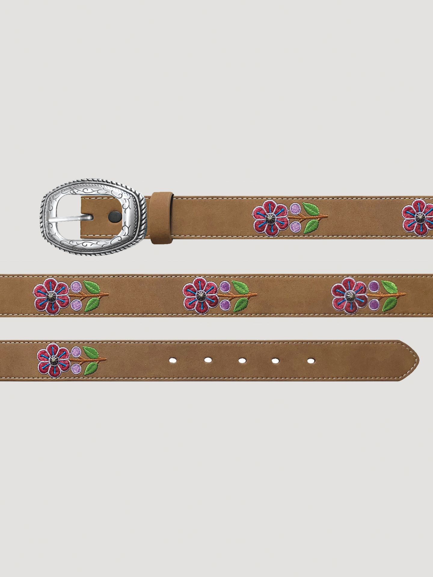Ремень Wrangler Floral Embroidery Leather для девочек, цвет: Рыжевато-коричневый — фото 2