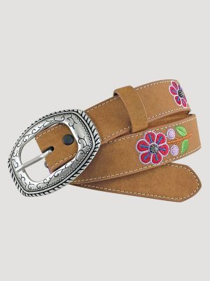 Girl's Floral Embroidery Leather Belt