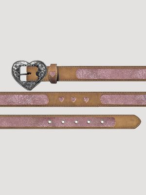 Girl's Glitter Leather Heart Buckle Belt