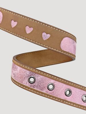 Girl's Glitter Leather Heart Buckle Belt