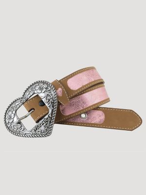 Girl's Glitter Leather Heart Buckle Belt