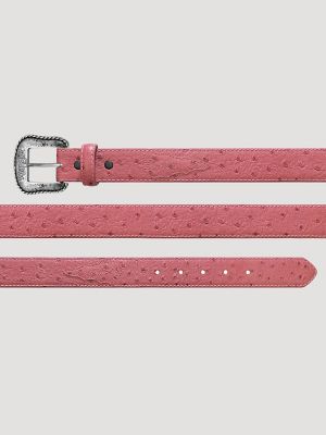 Girl's Ostrich Print Leather Belt