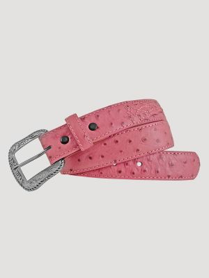 Girl's Ostrich Print Leather Belt