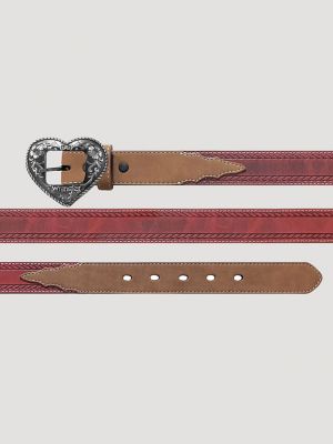 Girl's Distressed Leather Heart Buckle Belt