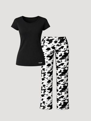 Women's Short Sleeve Pajama Set in Black/White