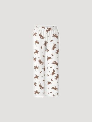 Women's Short Sleeve Pajama Set in White/Brown