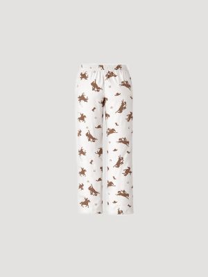 Women's Short Sleeve Pajama Set in White/Brown