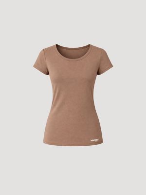 Women's Short Sleeve Pajama Set in White/Brown