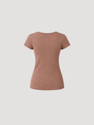 Women's Short Sleeve Pajama Set in White/Brown