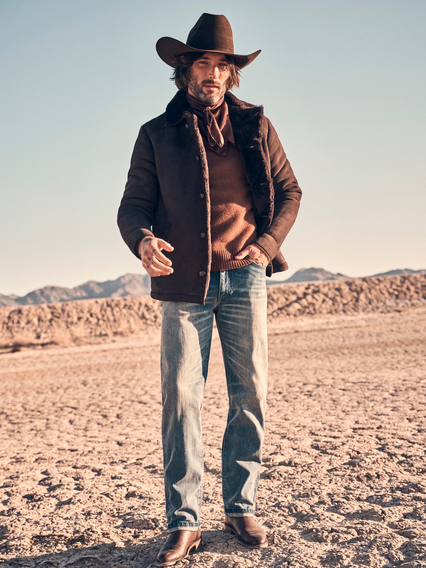 Мужская куртка Wrangler Blue Bell Suede Shearling Range, цвет: Шоколадный — фото 2