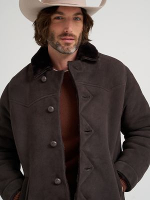 Men's Suede Shearling Range Jacket in Chocolate Torte