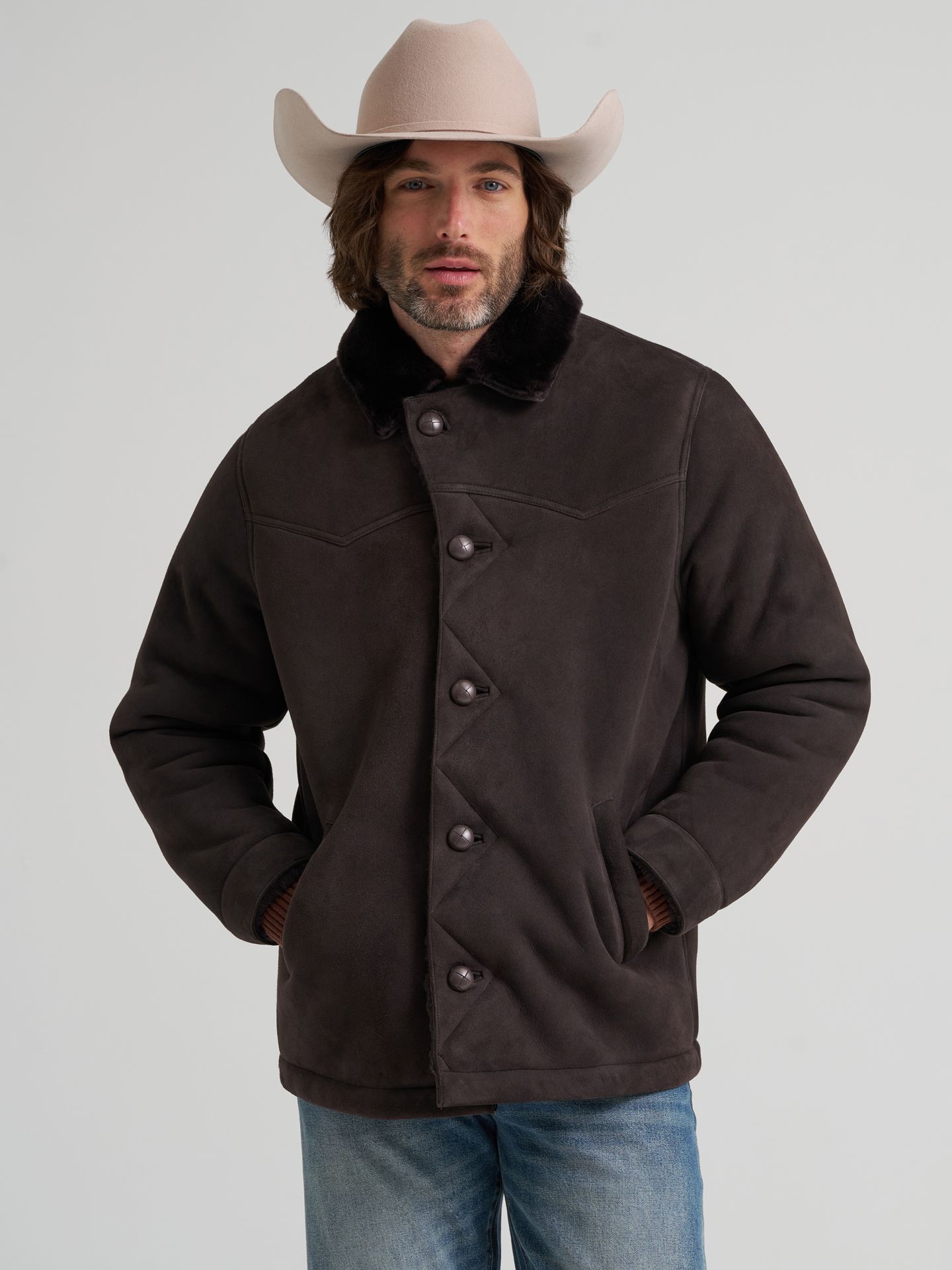 Мужская куртка Wrangler Blue Bell Suede Shearling Range, цвет: Шоколадный — фото 3