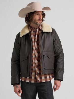 Men's Leather Aviator Jacket in Chocolate Torte