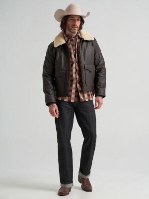 Men's Leather Aviator Jacket in Chocolate Torte