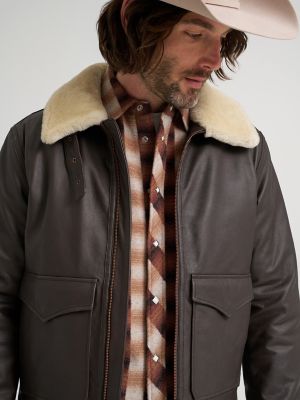 Men's Leather Aviator Jacket in Chocolate Torte