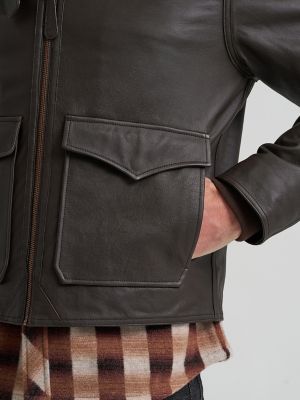 Men's Leather Aviator Jacket in Chocolate Torte