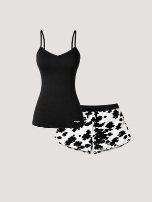 Women's Cami And Shorts Pajama Set in Black/White