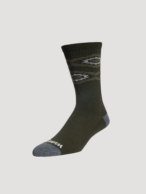 Men's Western Novelty Crew Socks (3-Pack) in Military Green