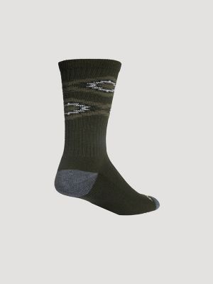 Men's Western Novelty Crew Socks (3-Pack) in Military Green