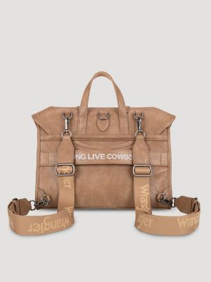 Faux Leather Convertible Satchel Backpack:Khaki:One Size: alternative view 3