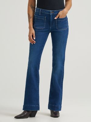 Women's Patch Pocket Rainbow Flare Jean in Dark Wash alternative view 2