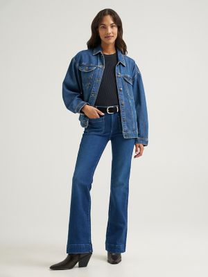 Women's Patch Pocket Rainbow Flare Jean in Dark Wash alternative view 4