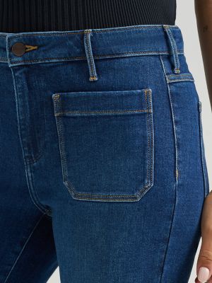 Women's Patch Pocket Rainbow Flare Jean in Dark Wash alternative view 6