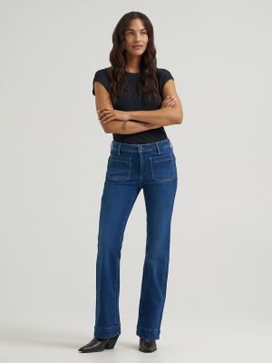 Women's Patch Pocket Rainbow Flare Jean — Dark Wash by Wrangler