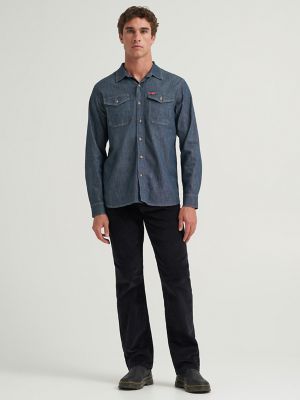 Men's Relaxed Fit Stretch Shirt in Shadow Indigo