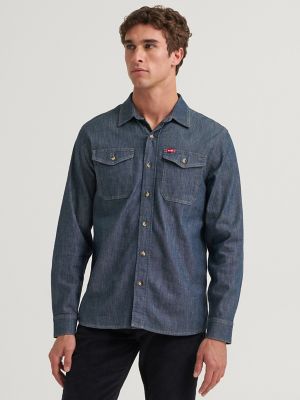 Men's Relaxed Fit Stretch Shirt in Shadow Indigo
