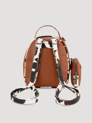 Cow Print Backpack with Coin Pouch in Brown