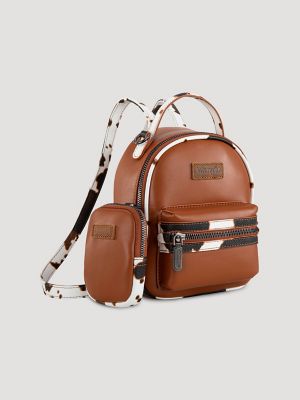 Cow Print Backpack with Coin Pouch in Brown