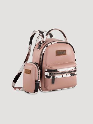 Cow Print Backpack with Coin Pouch in Pink