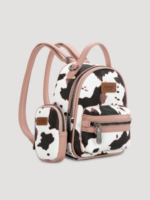 Cow Print Mini Backpack in Pink