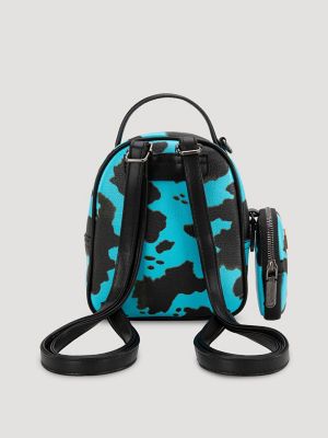 Cow Print Mini Backpack in Turquoise
