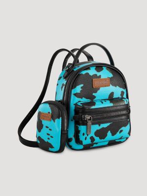 Cow Print Mini Backpack in Turquoise