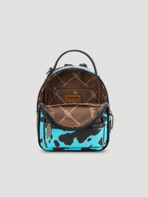 Cow Print Mini Backpack in Turquoise