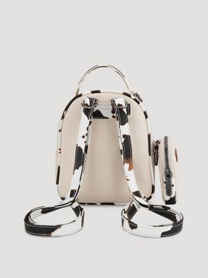 Cow Print Backpack with Coin Pouch in Tan