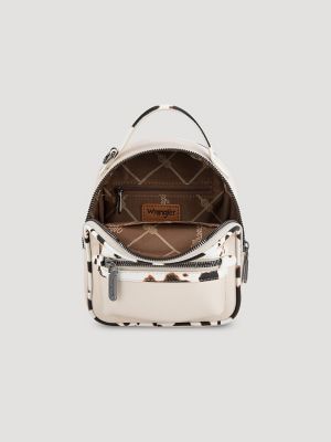 Cow Print Backpack with Coin Pouch in Tan