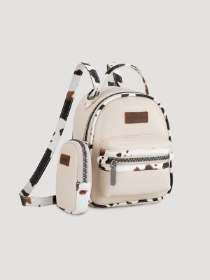 Cow Print Backpack with Coin Pouch in Tan